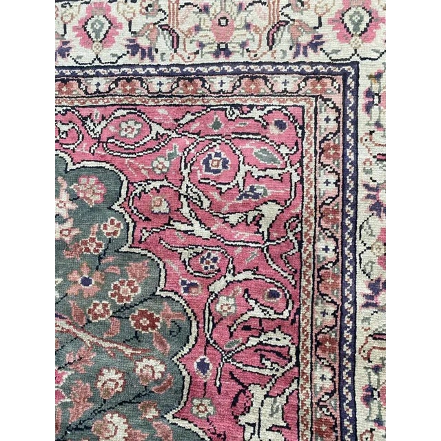 Green Vintage Silk Turkish Rug For Sale - Image 8 of 18