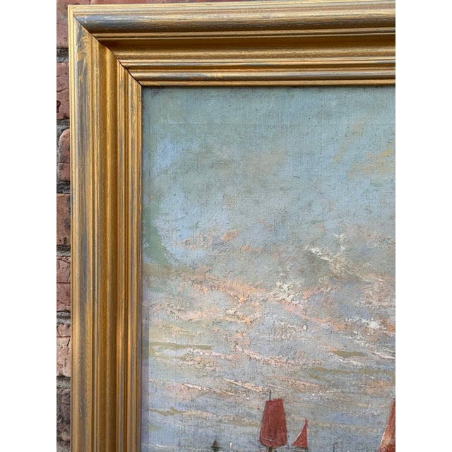 19th Century Oil Painting, "Fishermen at Sunset" For Sale - Image 4 of 9