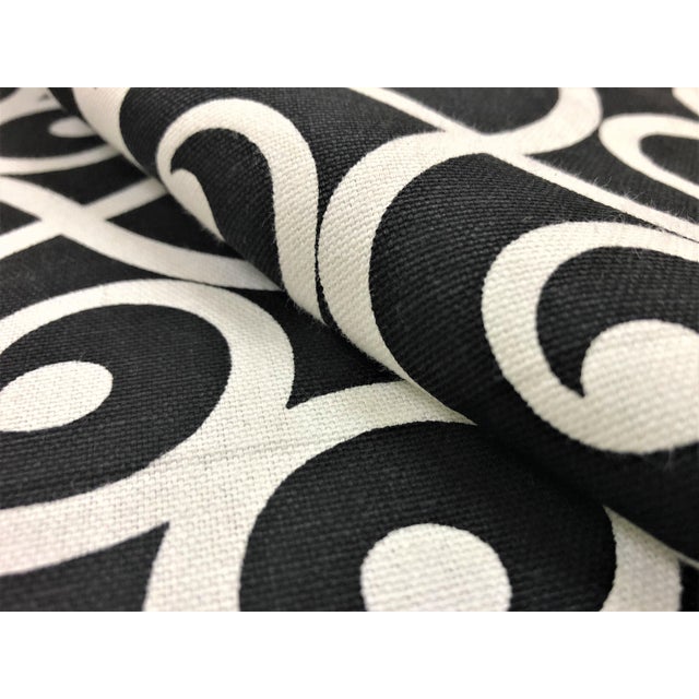 54" wide Mill Creek Black & White Armank Noir Scroll cotton upholstery drapery fabric. Price is per yard..