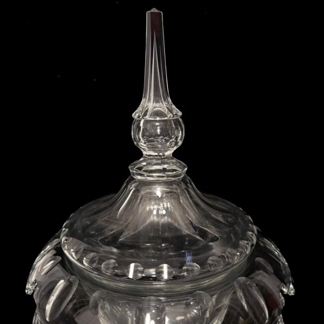 Transparent Late 19th Century Victorian Sweetmeat Cut Crystal Antique Footed Glass Ginger Jar Covered Coupe For Sale - Image 8 of 10