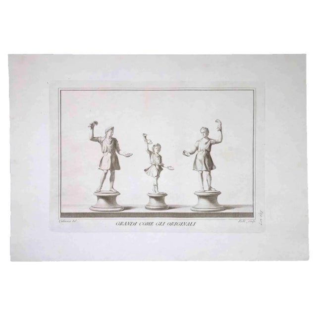 Carlo Nolli, Ancient Roman Statues with Grails, Original Etching, 18th Century For Sale