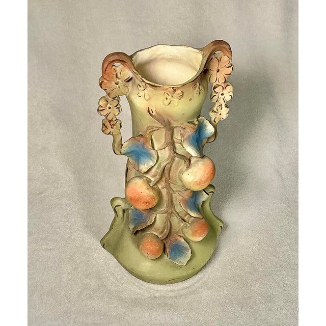 1900-1918 Josef Strnact Austria Vase Applied Peach Fruit Bisque Porcelain 14” Art Nouveau For Sale In Greenville, SC - Image 6 of 12