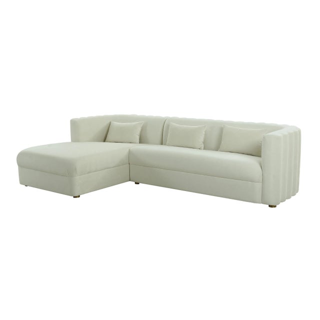 Callie Cream Velvet Sectional, Left Arm Facing For Sale In Los Angeles - Image 6 of 6