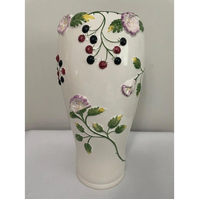 1980s Tall Ceramic Floral Floor Vase or Umbrella Stand For Sale - Image 13 of 13