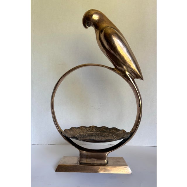 Mid 20th Century Vintage Brass Parrot and Diplay Catchall Sculptural Decor For Sale - Image 5 of 12