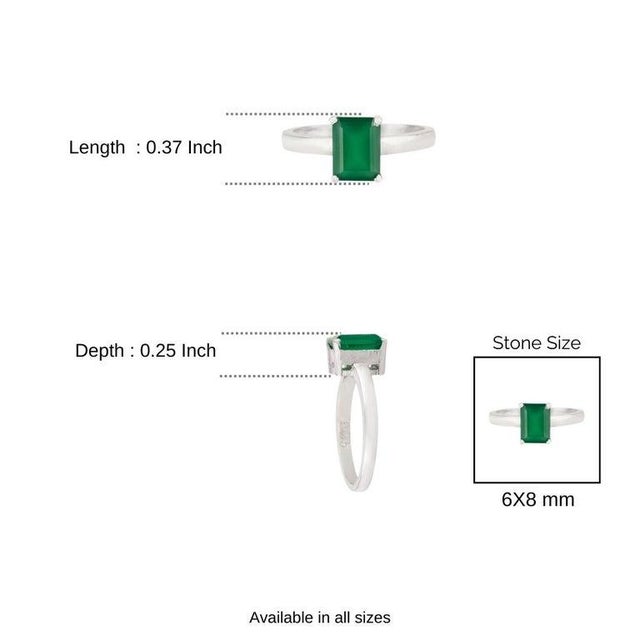 Contemporary 1.49 Ct Octagon Cut Green Onyx Solitaire Ring in Silver - Size 7.5 For Sale - Image 10 of 12