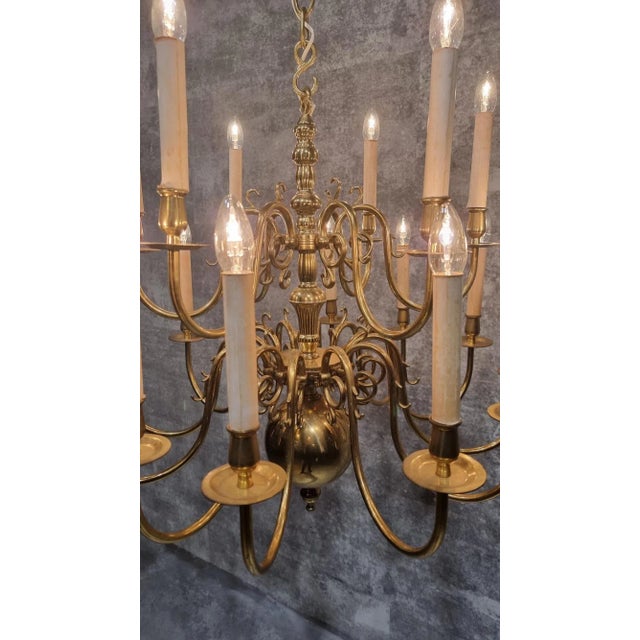 20th Century Dutch 2-Tiered Brass Chandelier For Sale - Image 11 of 12