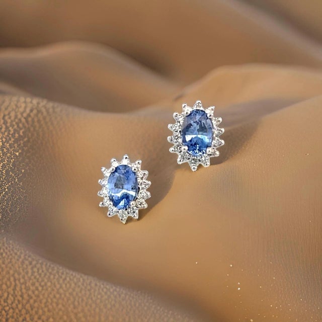 Metal Natural Sapphire Diamond Earrings 14k White Gold 1.68 TCW Certified For Sale - Image 7 of 15