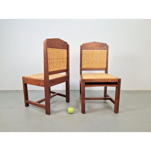 Set of Art Deco Dutch Haagse School Oak Rattan Chair, 1930s For Sale - Image 11 of 15