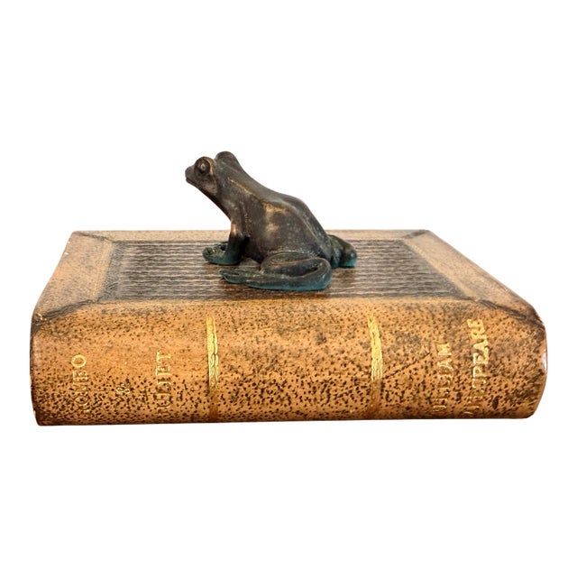 Maitland Smith Bronze Frog Paperweight on Faux Antique Book - Romeo and Juliet For Sale