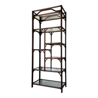 Mid-Century Faux Bamboo and Leather Bookcase or Etagere For Sale