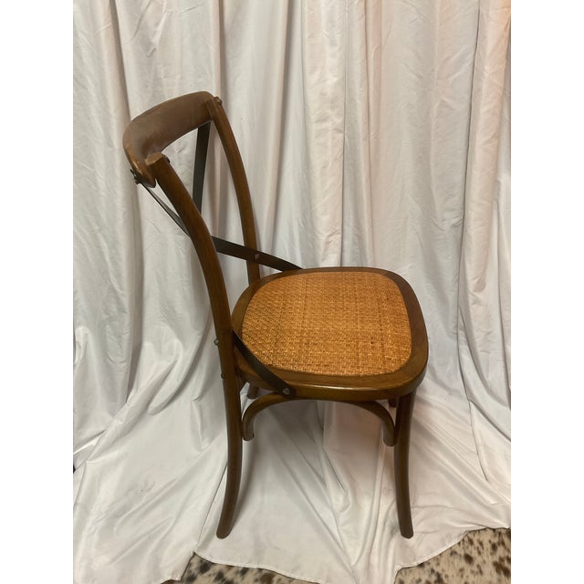 Brown Mid 20th Century Thonet Style French Bistro Cross Back Chair With Woven Rattan Seat For Sale - Image 8 of 8