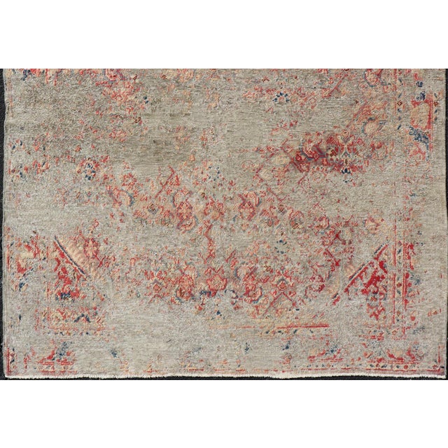 Abstract Distressed and Rustic Looking Antique Persian Mahal Rug With Red 5'2 X 6'5 For Sale - Image 3 of 14