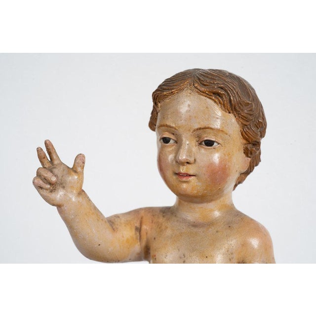 Neapolitan Artist, Polychrome Sculpture Depicting a Blessing Child, 1700s, Wood For Sale - Image 3 of 5