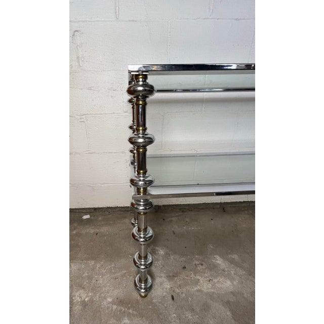 Metal Vintage Chrome and Brass 2 Tiered Console or Sofa Table For Sale - Image 7 of 10