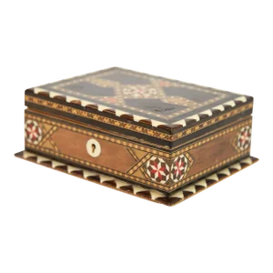 Moorish Wood Box Islamic Marquetry Mosaic Art Granada Spain Khatam Decor 1940s