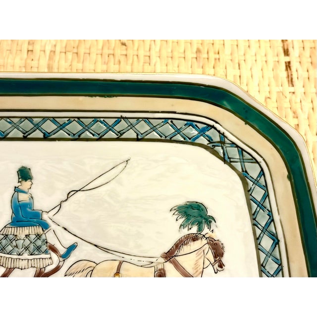 Hand Painted Embossed Horse and Carriage Porcelain Tray For Sale - Image 9 of 12