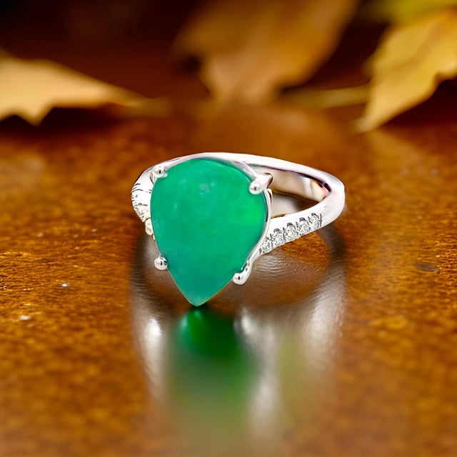 Natural Emerald Diamond Ring Size 7 14k White Gold 7.17 TCW Certified For Sale - Image 4 of 18