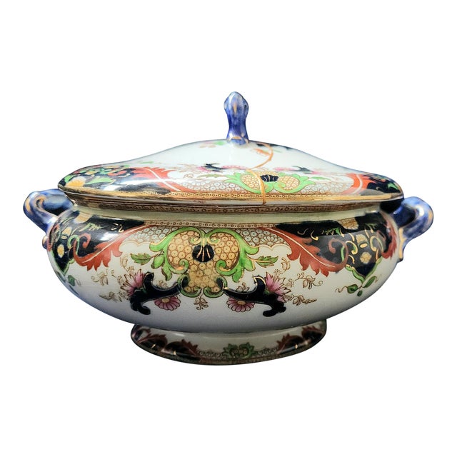 Early 20th Century Royal Doulton Tureen, Matsumai Pattern, Kintsugi Style Repair For Sale