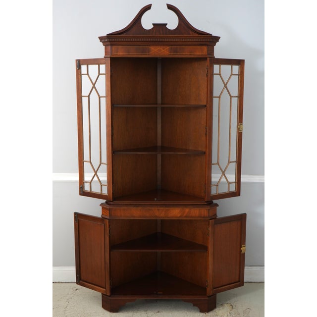 English English Made Mahogany Inlaid Corner Cabinet For Sale - Image 3 of 17