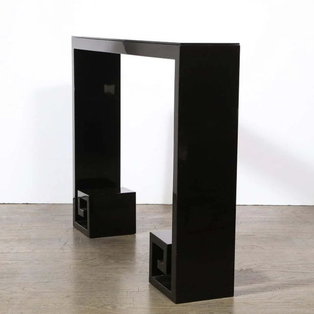 Early 21st Century Custom Modernist Black Lacquer Console with Greek Key Detailing For Sale - Image 5 of 8