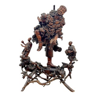 Monumental Chinese Rootwood (Burl) Daoist Sage with Attendants, Late Qing For Sale