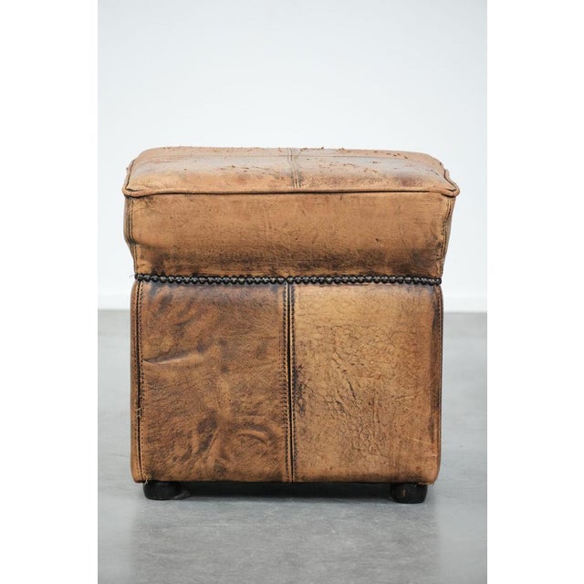 Vintage Square Sheepskin Pouf or Footstool For Sale - Image 4 of 10