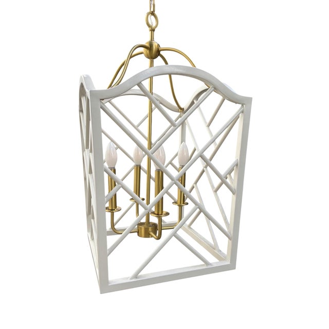 Chinoiserie Large Chippendale or Chinoiserie Faux Bamboo Frettework Lantern For Sale - Image 3 of 14