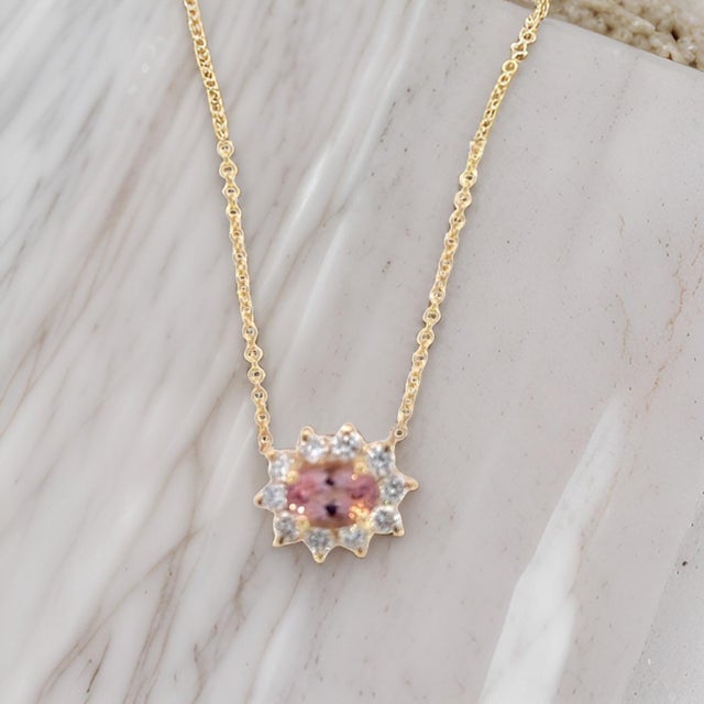 1990s 1990s Natural Tourmaline Diamond Pendant Necklace 18" 14k YG 1.52 TCW Certified For Sale - Image 5 of 13