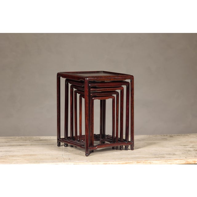 Set of Five Small Size Rosewood Nesting Tables with Humpback Stretchers For Sale - Image 10 of 12