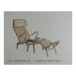 Mid 20th Century Drawing of Bruno Mathsson Wood & Leather Chair