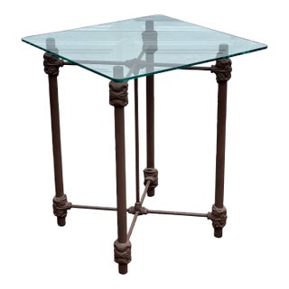 Cast Iron & Glass Square Side Table | Ornate Foliate Details | Industrial Neoclassical | 24”” For Sale