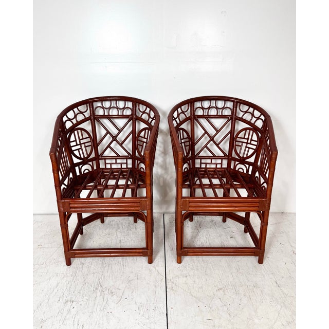Mid-Century Modern Vintage Brighton Chinese Chippendale Rattan Chairs- Pair For Sale - Image 3 of 5