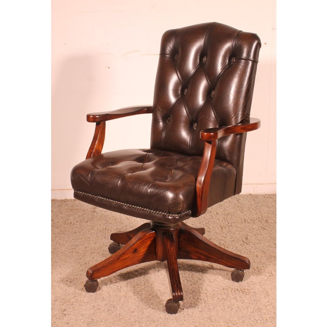 Executive Desk Chair in Wood and Upholstered Leather, 1950s For Sale - Image 9 of 10