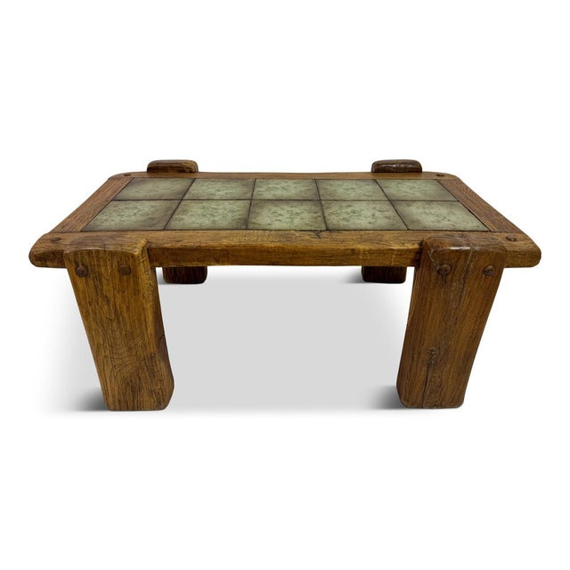 Brutalist Oak Coffee Table with Tiled Top, 1960s For Sale - Image 12 of 12