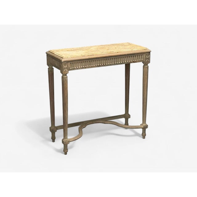 Gustavian, Louis XVI Style, Console Tables, Distressed Grey Wood, Marble, France For Sale - Image 4 of 10