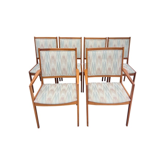 Falster Møbelfabrik Vintage Danish Modern Teak Dinging Chairs in Blaze Upholstery Set of 6 For Sale - Image 4 of 10