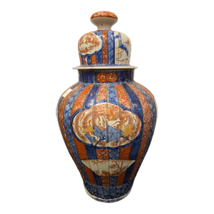 Japanese Imari Ribbed Baluster Jar and Cover With Ho-O Bird