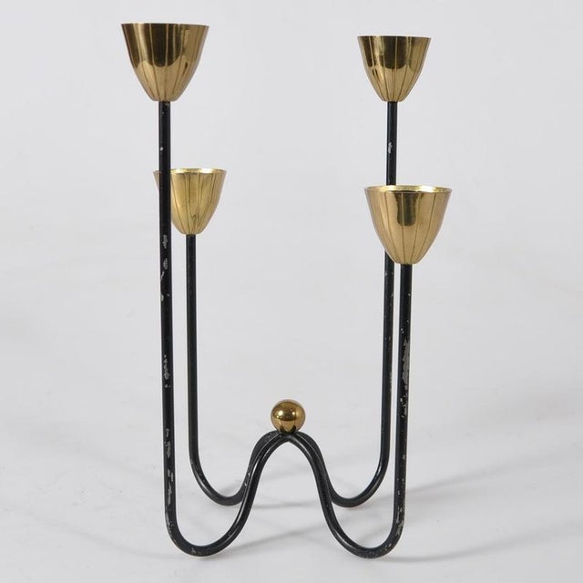 1950s Mid-Century Modern Brass and Iron Candelabra attributed to Gunnar Ander for Ystad-Metall, Sweden, 1950s For Sale - Image 5 of 7