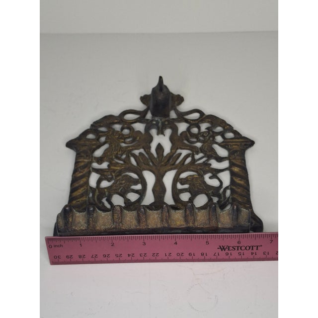 Religious Antique 19thC Eastern European Brass Menorah Hanukkah Lamp Lions Tree of Life For Sale - Image 3 of 14