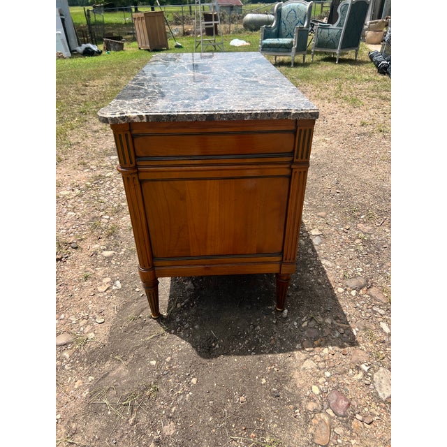 French 19th Century Louis XVI Walnut Marble Top Chest of Drawers For Sale - Image 9 of 12