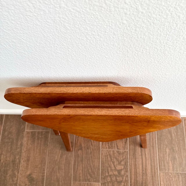 Mid-Century Modern Pair of Vintage Modern Folding Triangular Side Tables Artisan Made MCM For Sale - Image 3 of 12
