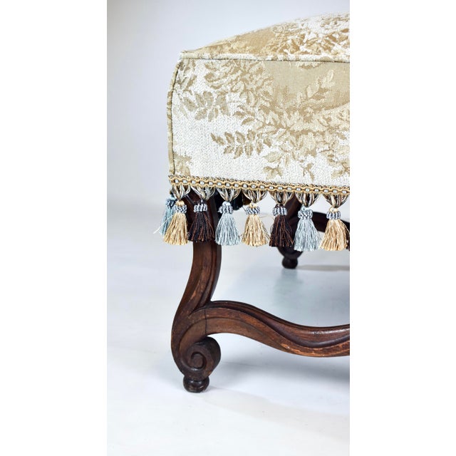 Sand Antique French Ottoman, Os De Mouton, Hand-Carved Oak, Louis XIV Style For Sale - Image 8 of 8