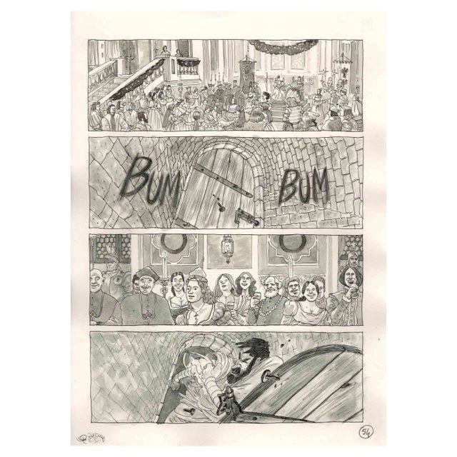 Vincenzo Bizzarri, Party at the Court of Pope Paul III, Ink & Watercolor on Paper, 2015 For Sale