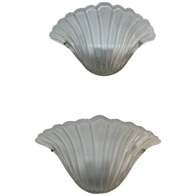 Early 21st Century Murano Frosted Glass Shell Form Sconces - A Pair For Sale - Image 5 of 5