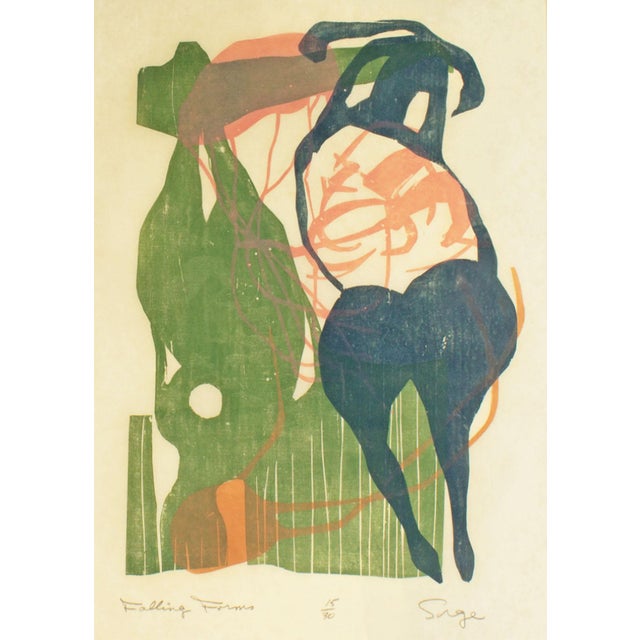 An abstract relief print, titled "Falling Forms," by Canadian artist Walter Sorge (1931-2021). This print features...