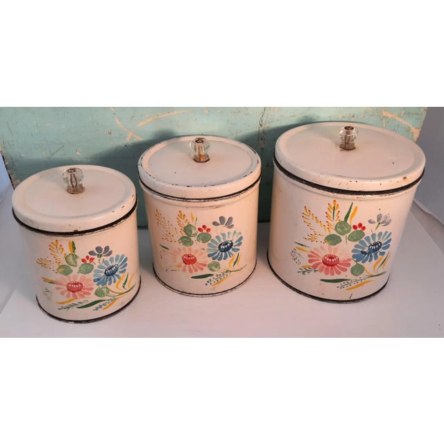 Shabby Floral Metal Kitchen Canisters For Sale - Image 11 of 13