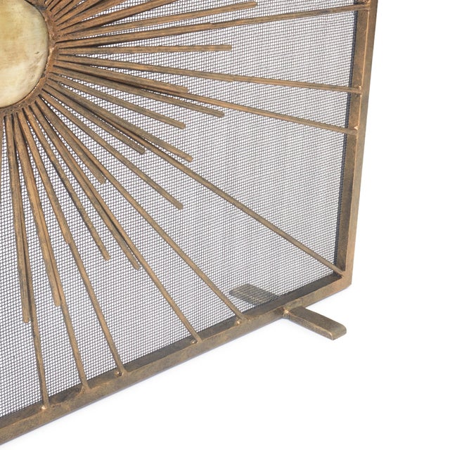 Hollywood Regency Aged Gold Sunburst Fireplace Screen For Sale - Image 3 of 12