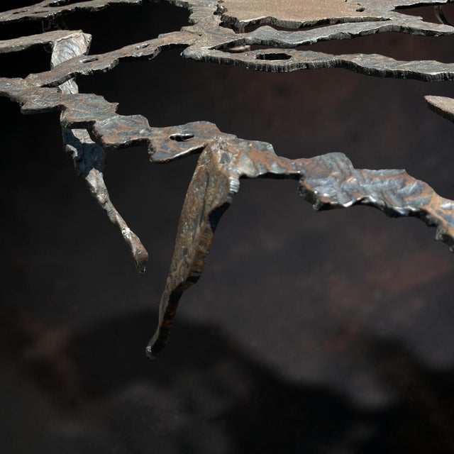 Copper Sculptural Metal and Glass Coffee Table by René Broissand Welded, France, 1998 For Sale - Image 8 of 12