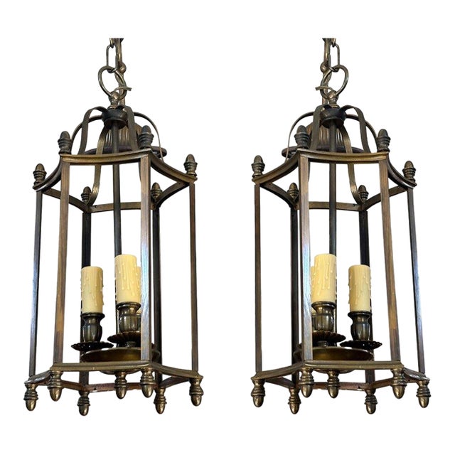 Pair of Mid 20th Century Brass Lanterns For Sale